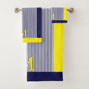 Personalized Navy And Yellow Nautical  Aesthetic  Bath Towel Set