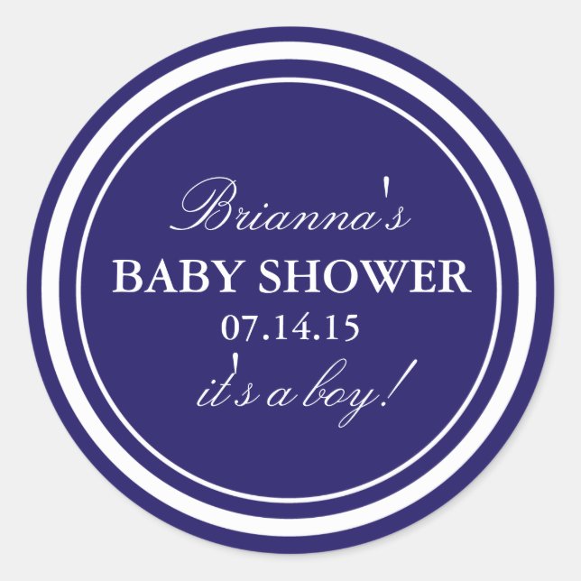 Personalized | Navy Baby Shower Stickers (Front)