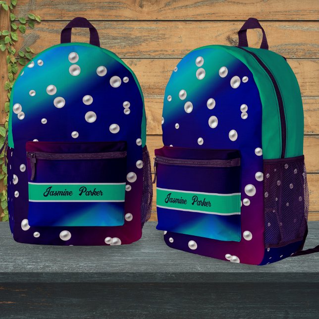 Personalized Navy Back-to-school Pearls Girls Camp Printed Backpack (Creator Uploaded)