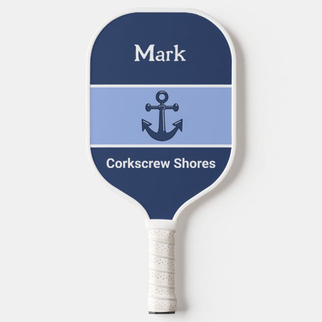 Personalized Navy Blue Anchor Monogrammed Pickleball Paddle (Front)