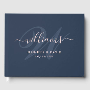 Personalized Navy Blue and Blush Monogram Wedding Guest Book
