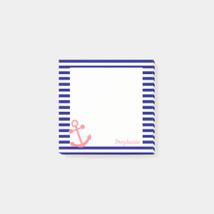 Personalized Navy Blue and Blush Pink Nautical Post-it Notes
