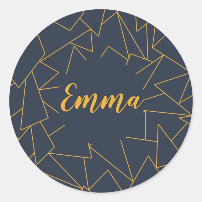 Personalized navy blue and gold classic round sticker (Front)