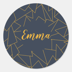 Personalized navy blue and gold classic round sticker