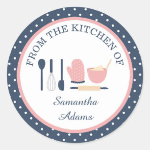 Personalized Navy Blue and Pink Baking Kitchen Classic Round Sticker