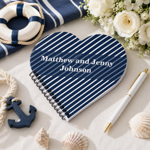 Personalized Navy Blue and White Striped Wedding Notebook