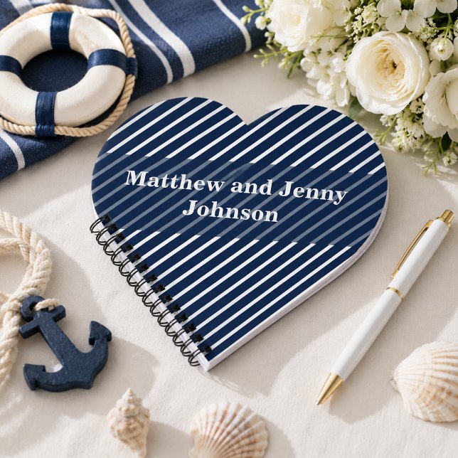 Personalized Navy Blue and White Striped Wedding Notebook (Creator Uploaded)
