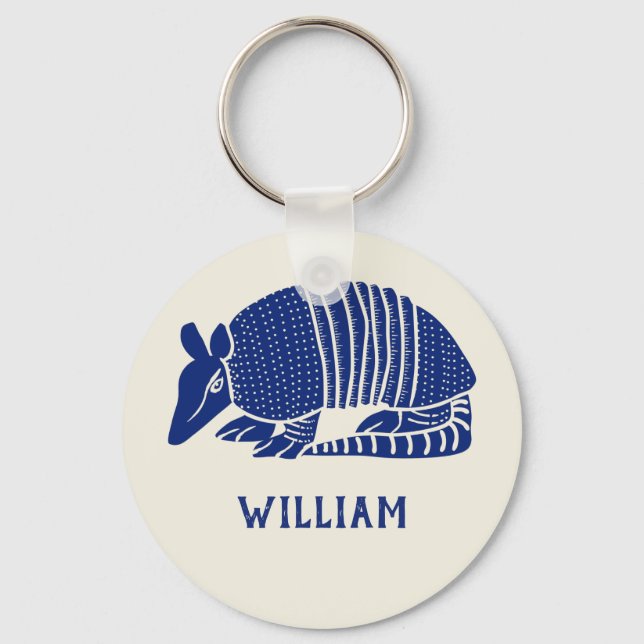 Personalized Navy Blue Armadillo Keychain (Front)