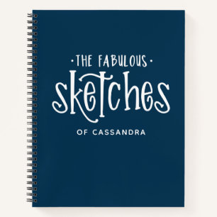 Personalized Navy Blue Artist Sketchbook With Name Notebook