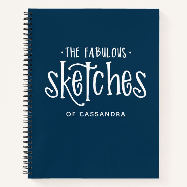 Personalized Navy Blue Artist Sketchbook With Name Notebook (Front)