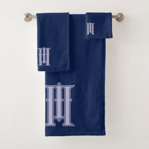 Personalized navy blue bath towel set