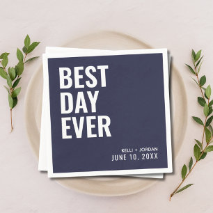 Personalized Navy Blue Best Day Ever Wedding Napkin