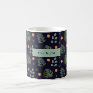 Personalized Navy Blue Botanical Floral Mug