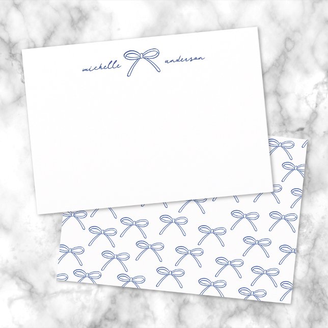 Personalized Navy Blue Bow Name Card (Personalized Navy Blue Bow Name Note Card)