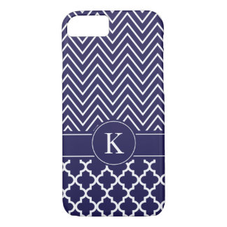 Personalized Navy Blue Chevron Quatrefoil Pattern Case-Mate iPhone Case
