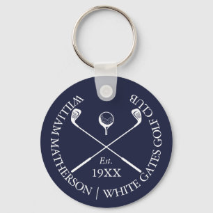Personalized Navy Blue Classic Golf Club Name Keychain