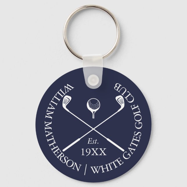 Personalized Navy Blue Classic Golf Club Name Keychain (Front)