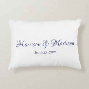 Personalized navy blue Couple Name Date Wedding Accent Pillow