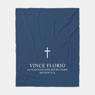 Personalized Navy Blue Cross Fleece Blanket