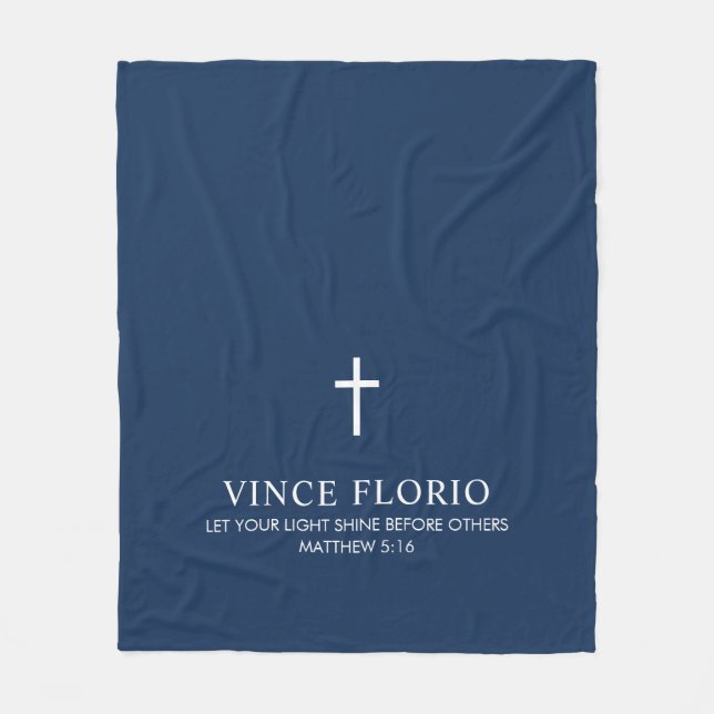 Personalized Navy Blue Cross Fleece Blanket (Front)