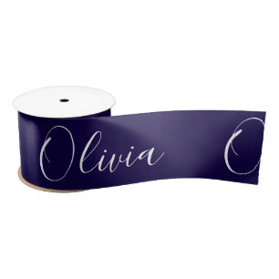Personalized Navy Blue Elegant Name Satin Ribbon