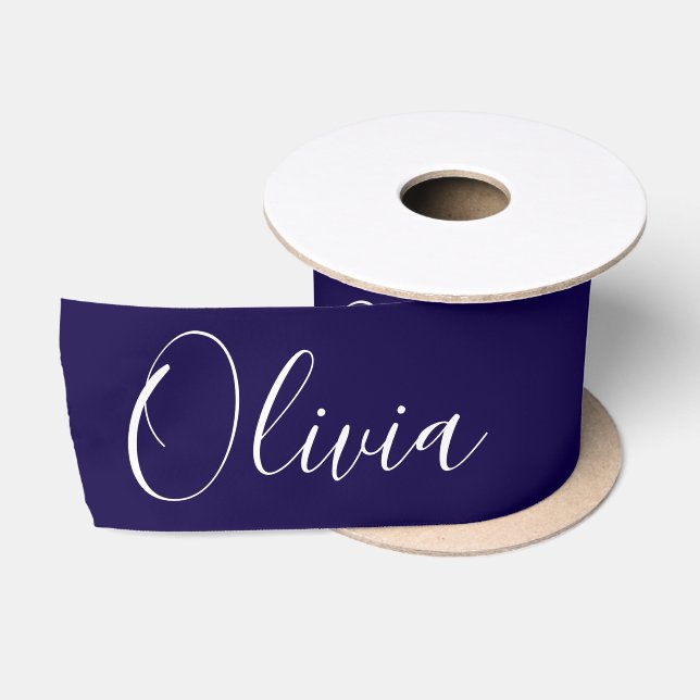Personalized Navy Blue Elegant Name Satin Ribbon (Spool)