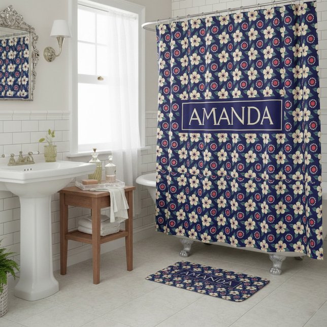 Personalized Navy Blue Floral Bathroom (Creator Uploaded)