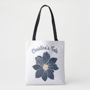 Personalized Navy Blue Flower Tote Bag
