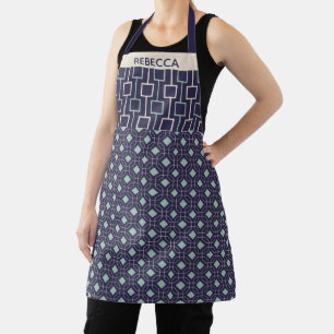 Personalized Navy Blue Geometric Pattern Modern Apron
