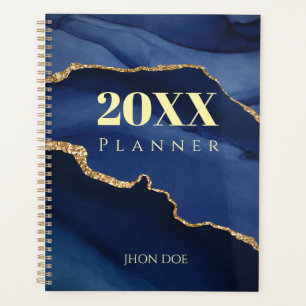 Personalized Navy Blue Gold Agate Geode Monogram  Planner