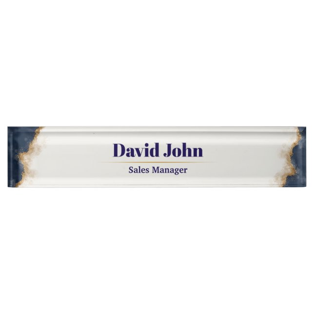 Personalized navy blue & gold agate nameplate (Front)
