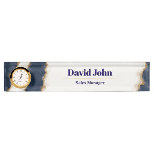 Personalized navy blue & gold agate nameplate