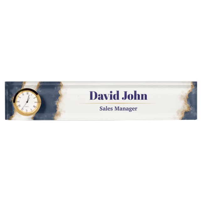 Personalized navy blue & gold agate nameplate (Front)