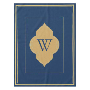 Personalized navy blue & gold initials tablecloth