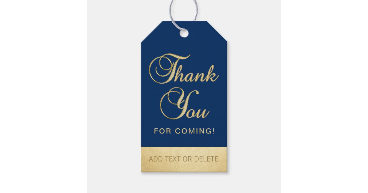 Personalized Navy Blue Gold THANK YOU FOR COMING Gift Tags | Zazzle.ca