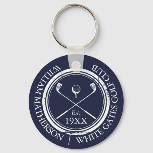 Personalized Navy Blue Golf Club Name Keychain