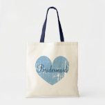 Personalized navy blue heart bridesmaid tote bags<br><div class="desc">Personalized navy blue heart bridesmaid tote bags. Beautiful vintage weathered look design with elegant script text and custom name. Make one with name of bridesmaids, flower girl, maid of honour, matron of honour, mother of the bride etc. Cute design for wedding party, bridal party or bachelorrette parties. Nautical beach theme...</div>