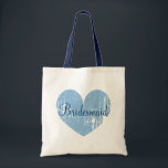 Personalized navy blue heart bridesmaid tote bags<br><div class="desc">Personalized navy blue heart bridesmaid tote bags. Beautiful vintage weathered look design with elegant script text and custom name. Make one with name of bridesmaids, flower girl, maid of honour, matron of honour, mother of the bride etc. Cute design for wedding party, bridal party or bachelorrette parties. Nautical beach theme...</div>