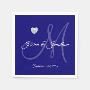 Personalized NAVY BLUE Heart Monogrammed Wedding Napkin