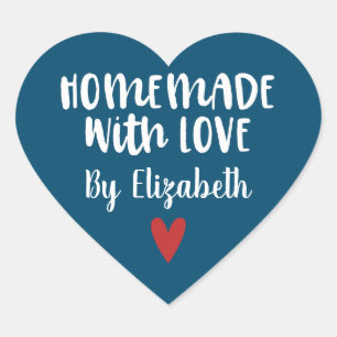 Personalized Navy Blue Homemade with Love  Heart Sticker