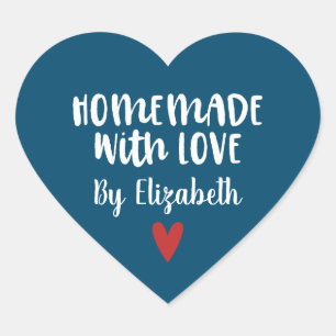 Personalized Navy Blue Homemade with Love  Heart Sticker