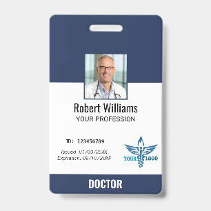 Personalized Navy Blue Hospital Employee Photo ID Badge