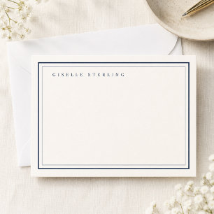 Personalized Navy Blue Ivory Double Border Card