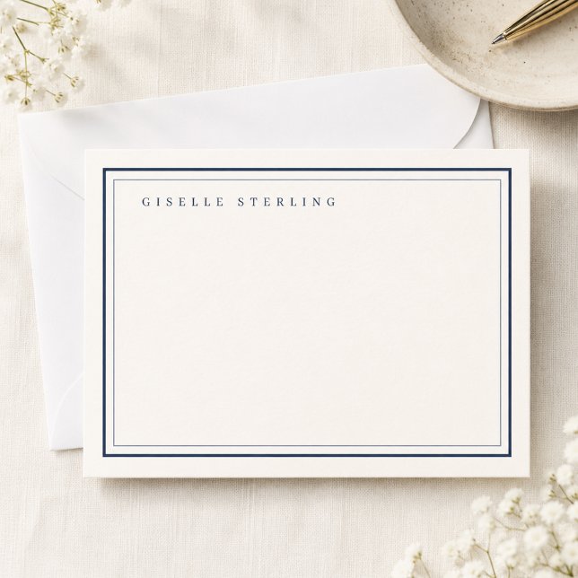Personalized Navy Blue Ivory Double Border Card (Creator Uploaded)