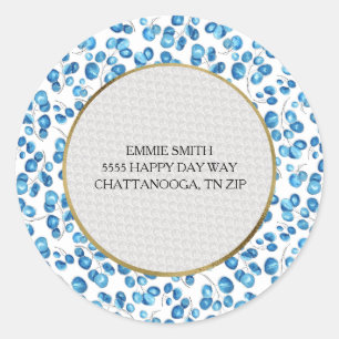 Personalized Navy Blue Leaves White Return Address Classic Round Sticker