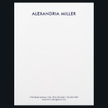 Personalized Navy Blue Minimalist  Letterhead<br><div class="desc">Make a lasting impression with this personalized navy blue minimalist letterhead. The modern navy blue sans serif font paired with your contact information in the lower thirds will give your correspondence a professional and sophisticated look. Perfect for business or personal use,  this letterhead is sure to impress.</div>