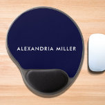 Personalized Navy Blue Modern Minimalist Gel Mouse Pad<br><div class="desc">Add a pop of colour and personality to your workspace with this personalized navy blue modern minimalist gel mouse pad featuring a name in a sleek white sans-serif font on a navy blue background. The smooth and comfortable gel wrist rest will provide support while you work or play.</div>