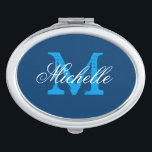 Personalized navy blue monogram compact mirror<br><div class="desc">Personalized name monogram makeup compact mirror. Custom oval compact mirror with elegant script typography and vintage monogram name initial letter. Cute girly gift idea for women and teen girls. Also makes an elegant bridal shower or wedding favour for classy bride, bridesmaids, maid of honour, guests etc. Customizable background colour. ie...</div>