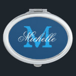 Personalized navy blue monogram compact mirror<br><div class="desc">Personalized name monogram makeup compact mirror. Custom oval compact mirror with elegant script typography and vintage monogram name initial letter. Cute girly gift idea for women and teen girls. Also makes an elegant bridal shower or wedding favour for classy bride, bridesmaids, maid of honour, guests etc. Customizable background colour. ie...</div>