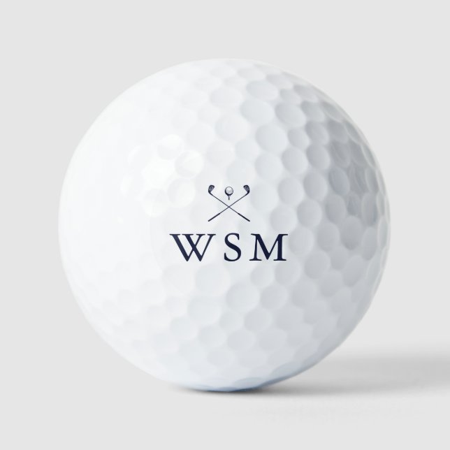 Personalized Navy Blue Monogram Golf Clubs Balls (Front)